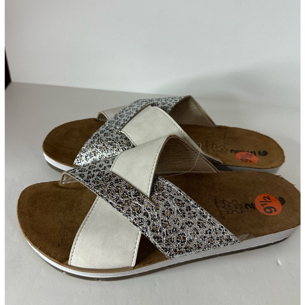 Inblu slide sandals white and leopard size 9.5
